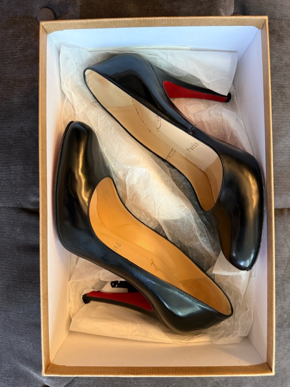Christian Louboutin Black Patent Pumps with Red Soles